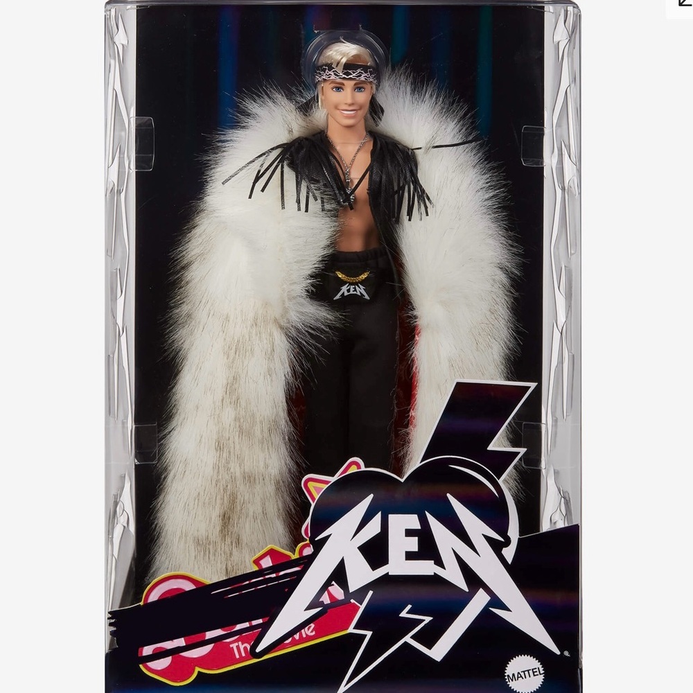 Barbie The Movie Collectible Ken Doll Wearing Big Faux Fur Coat